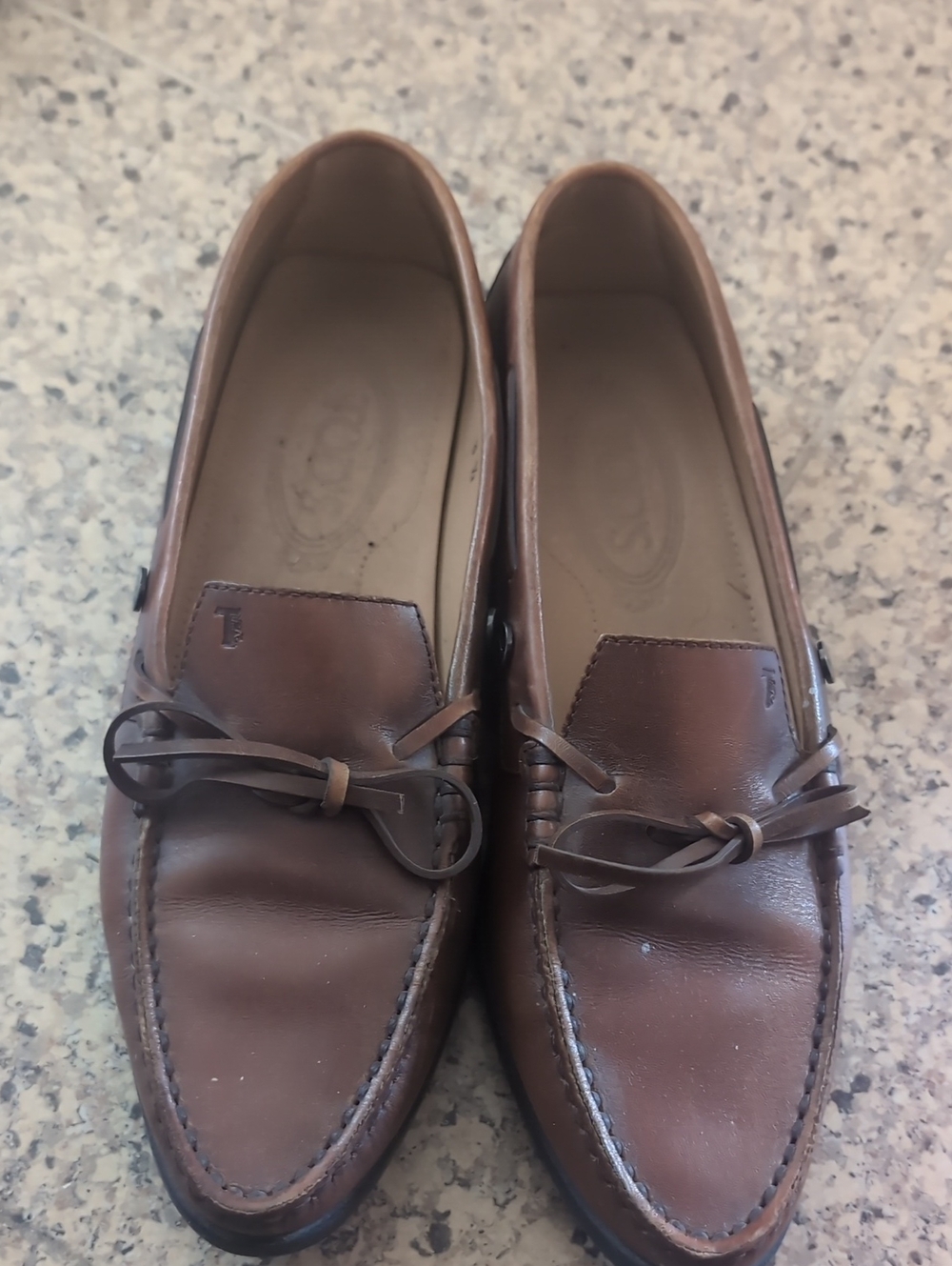 Brown Leather Loafers with Bow Accent